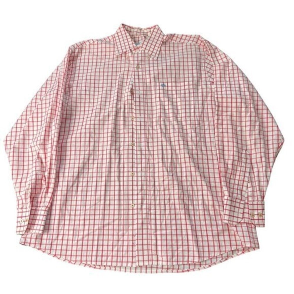Southern Tide Classic Checkered Long Sleeve Button Up Shirt Mens L Red White |G1
